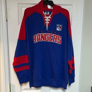 NHL Rangers Blue and Red Lace-Up Sweatshirt